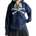 thumbnail image 1 of hirigin Women's Skull Embroidery Hoodies, Gothic Long Sleeve Loose Zip Up Pocket Sweatshirts, 1 of 5