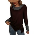 thumbnail image 1 of hirigin Women's Spring Autumn Casual Tops Long Sleeve Half High Neck Button Contrast Color T-shirt, 1 of 4
