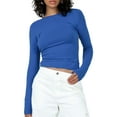 thumbnail image 1 of hirigin Women's Spring Autumn Crop Tops Solid Color Long Sleeve O Neck Slim Fit Streetwear T-shirt, 1 of 4