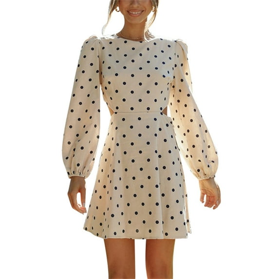 hirigin Women's Spring Autumn Short Dress Solid Color/Dot Print Long Sleeve O Neck Dress