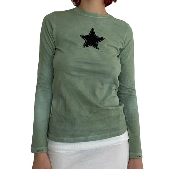 hirigin Women's Spring Autumn Slim Tops Long Sleeve Round Neck Star Print Skinny T-shirt