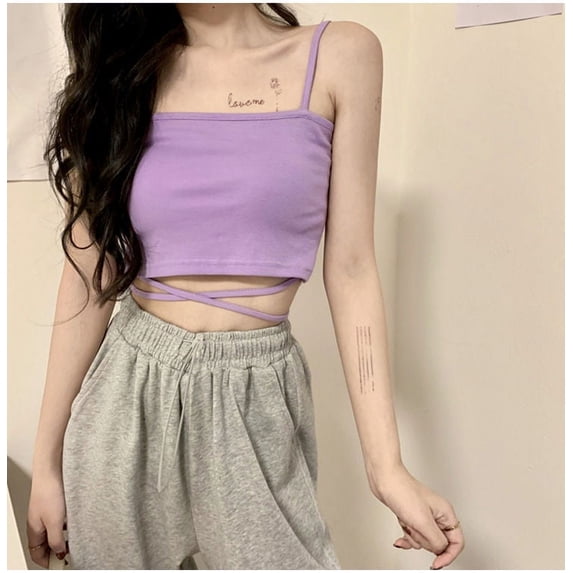 hirigin Women's Summer Mini Sling Vest Solid Color Sleeveless Backless Cross Bandage Camisole