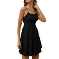 thumbnail image 1 of hirigin Women's Summer Short Sling Dresses Solid Color Sleeveless Backless Ruched Dresses, 1 of 7