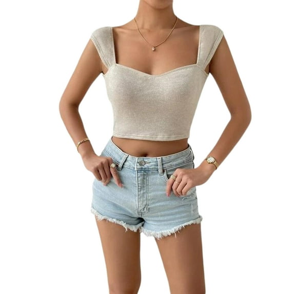 hirigin Women's Summer Slim Crop Tops Solid Color Short Sleeve Backless Streetwear T-shirt