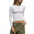 thumbnail image 1 of hirigin Women’s Summer Slim Short T-Shirt, Solid Color Long-Sleeve Round Neck Slim Cropped Tops, 1 of 4