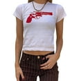 thumbnail image 1 of hirigin Women's Summer Slim-fit T-shirt Crop Tops, Casual Printed Short Sleeve Round Neck T-shirt, 1 of 6