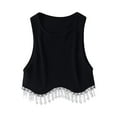 thumbnail image 1 of hirigin Women's Tank Tops Ribbed Sleeveless Round Neck Rhinestone Tassel Hem Design Summer Streetwear Tank Tops, 1 of 9
