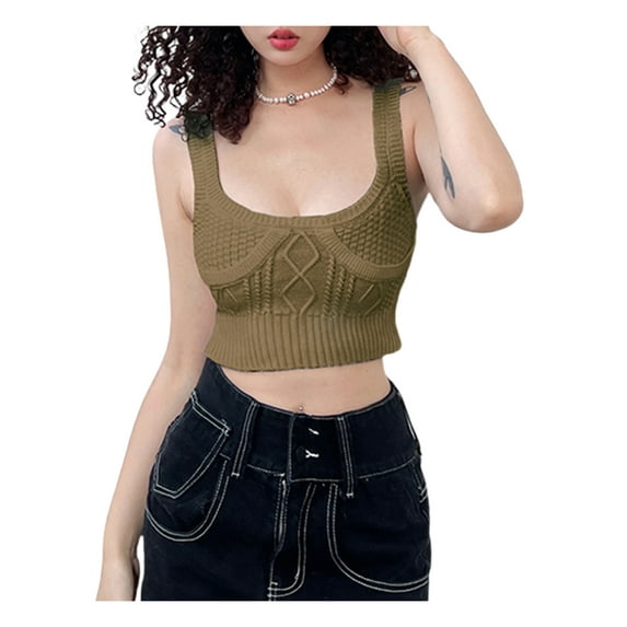 hirigin Women's Tank Tops, Solid Color Sleeveless Sling U-Neck Knit Slim Fit Summer Crop Tops