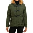 thumbnail image 1 of hirigin Women's Winter Slim Parka Jacket, Long Sleeve Horn Button Patchwork Plush Hood Coat with Side Pockets, 1 of 9