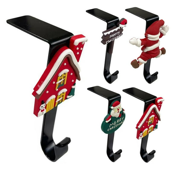 hiryomu 4 Pcs Christmas Stocking Holders Metal L Shaped Stocking Hooks No Drilling Needed Mantel Hook for Xmas Wreaths Stockings Balls