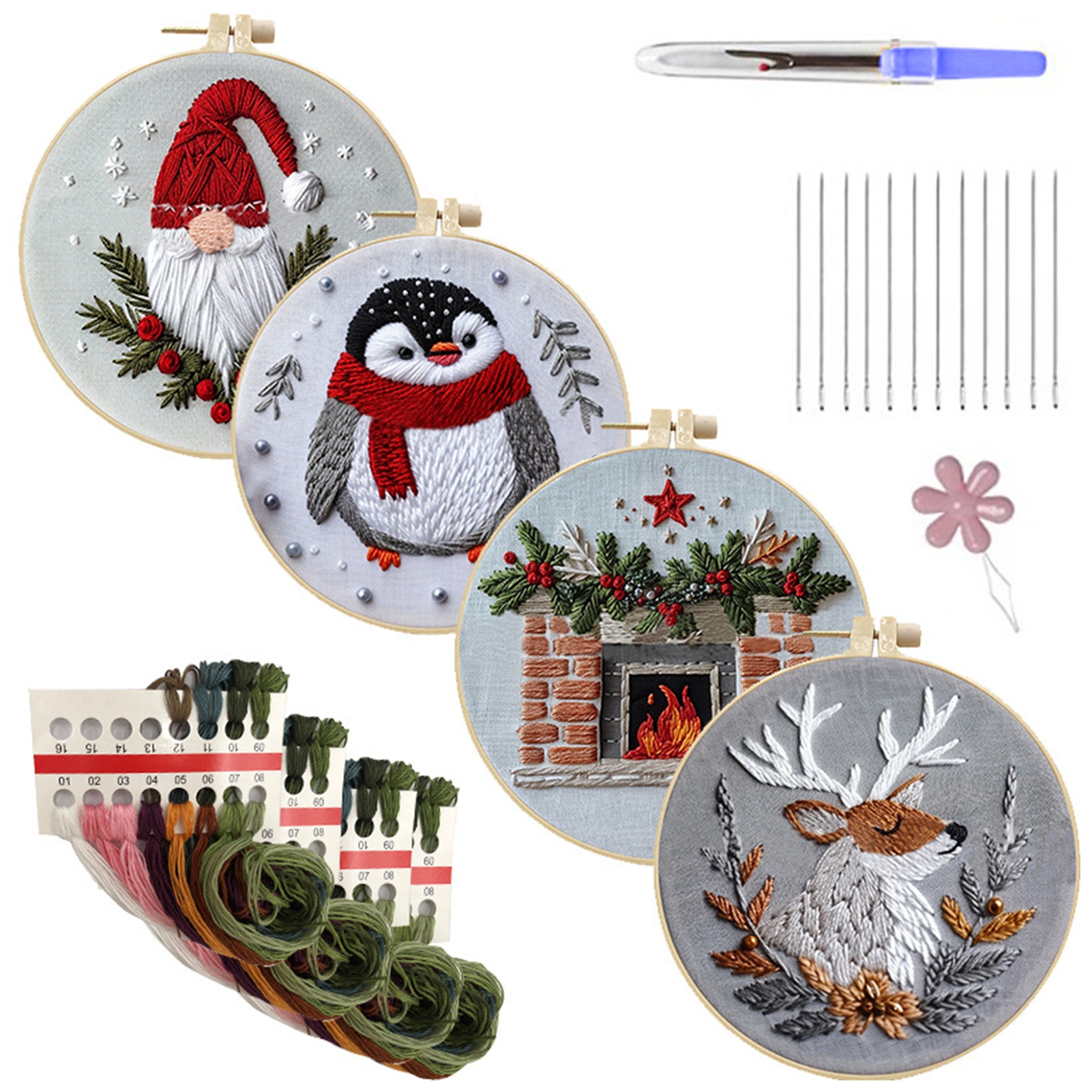 hiryomu Christmas Embroidery Kit DIY Embroidery Set with Needles Thread ...