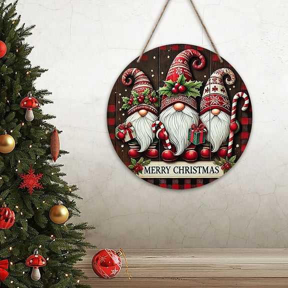hiryomu Christmas Hanging Sign Decoration Gnome Front Door Wreath Farmhouse Wooden Welcome Sign for Wall Porch Decor