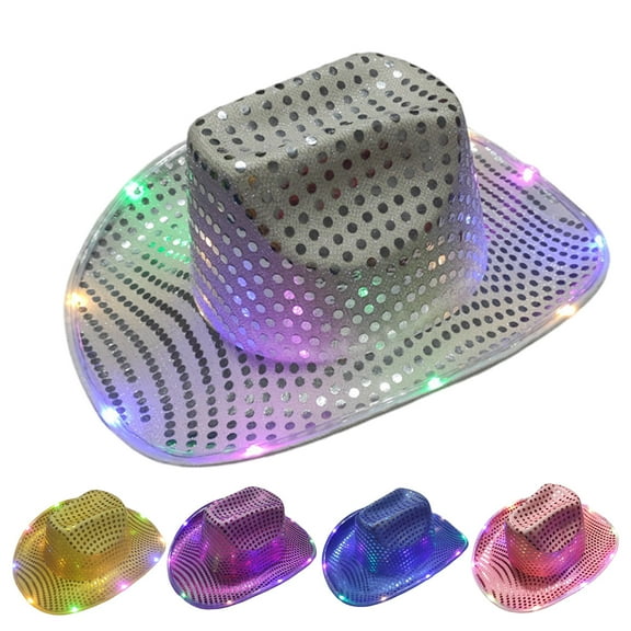 hiryomu LED Light-Up Cowboy Hat Retro Western Style Luminous 9 Color Available Christmas Party Nightclubs Performance Photo Prop Cap