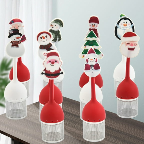 hiryomu Tea Infuser with Handle Reusable Cartoon Stainless Steel Merry Christmas Spice Filter Tea Bag Kitchen Gadget for Party