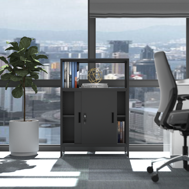 hiwalen Metal File with Sliding Door and Adjustable Shelving