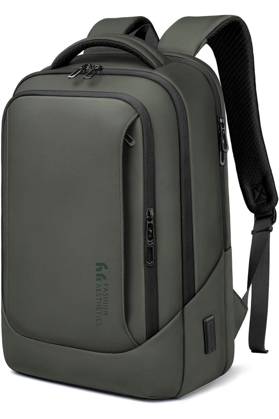 Laptop Backpack for Men with USB Charging Port Water-Resistant for 15.6 Inch Computer Bag Durable High-Tech Daypack Casual Backpack for Business Work College Weekender Travel- Green