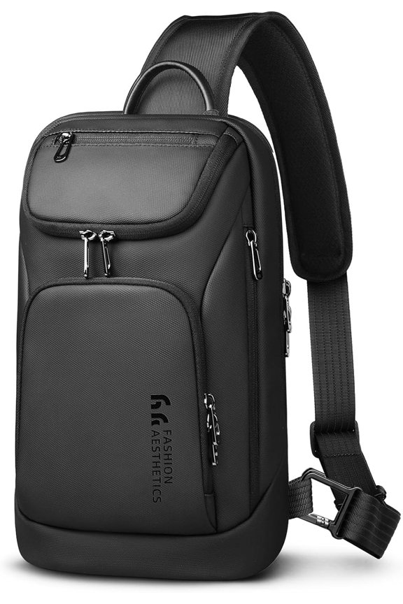 Sling Bag for Man, Waterproof Utility Crossbody Bag with Anti-theft Pocket, Black