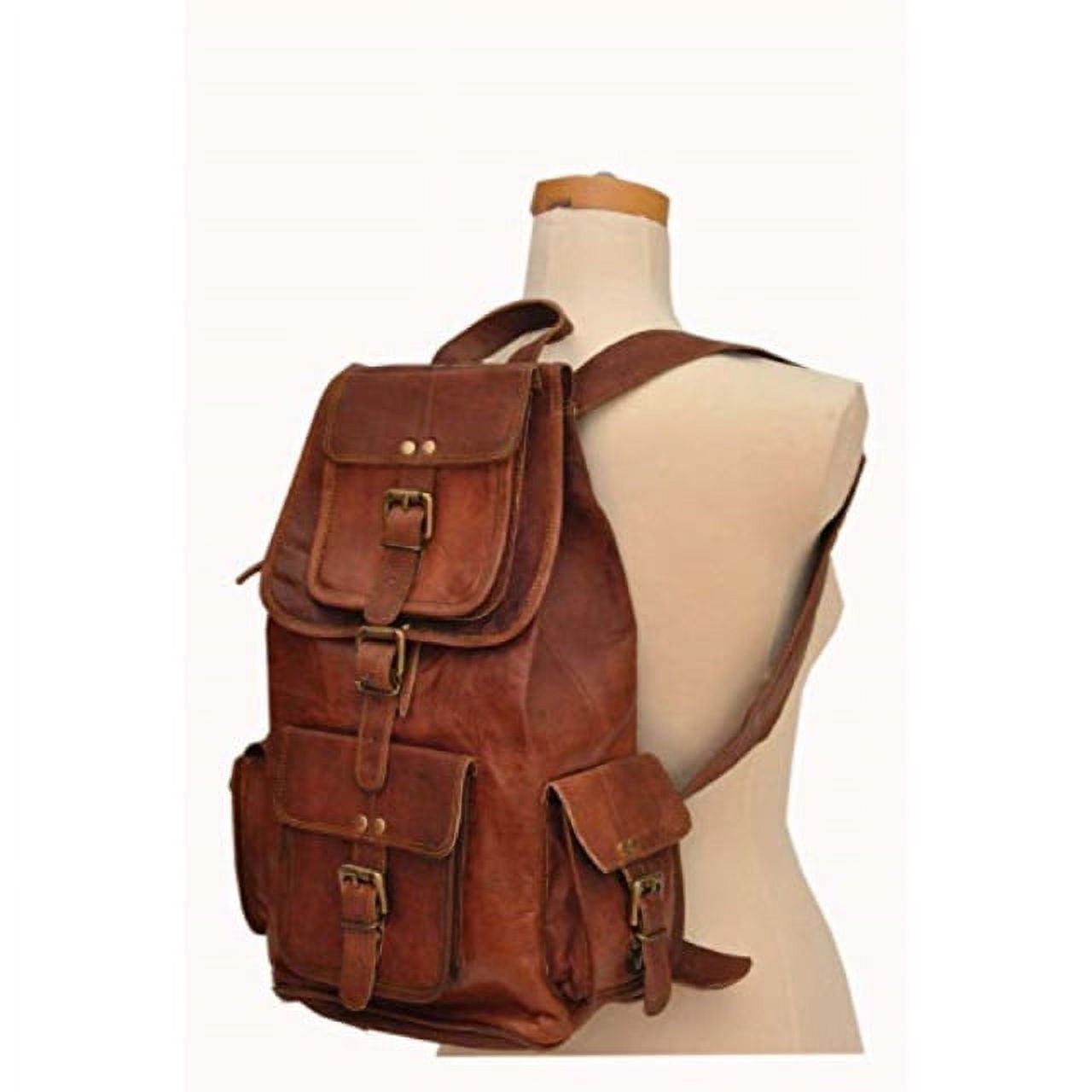 hlc 20" genuine leather retro rucksack backpack brown leather bag travel backpack for men women