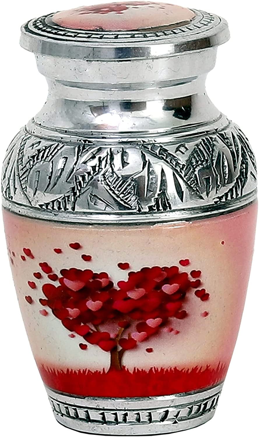 hlc Beautiful Small Lovely Beautiful Red Heart Cream Keepsake Urn Qnty 1 - Keepsake Urn for Human Ashes with 1 Velvet Box Bag - Peaceful Engraved Mini Memorial Affordable Keepsake Urn (3.5 cu.in)