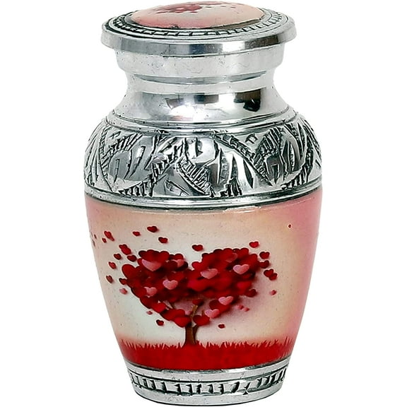 hlc Beautiful Small Lovely Beautiful Red Heart Cream Keepsake Urn Qnty 1 - Keepsake Urn for Human Ashes with 1 Velvet Box Bag - Peaceful Engraved Mini Memorial Affordable Keepsake Urn (3.5 cu.in)