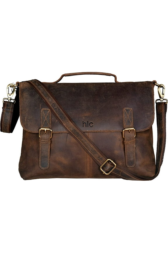 Retro Genuine Buffalo Vintage Hunter Leather Men Laptop Messenger Shoulder Bag Office Briefcase College Bag For Men And Women By HLC (15 inch)
