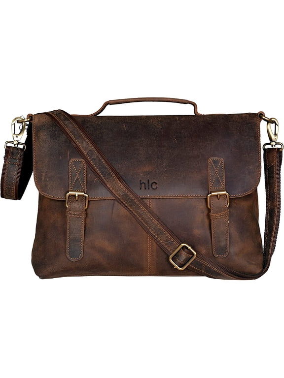 Retro Genuine Buffalo Vintage Hunter Leather Men Laptop Messenger Shoulder Bag Office Briefcase College Bag For Men And Women By HLC (15 inch)