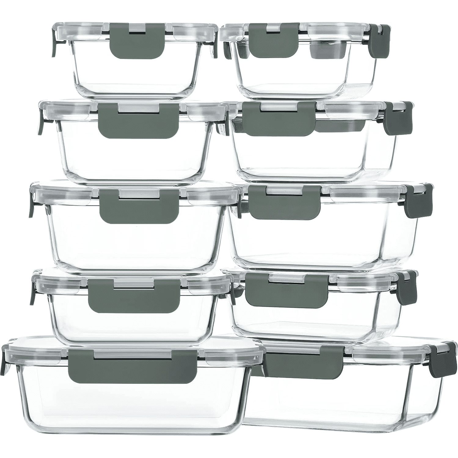 hlquji 10-Pack Glass Food Storage Container with Lids Airtight Glass ...