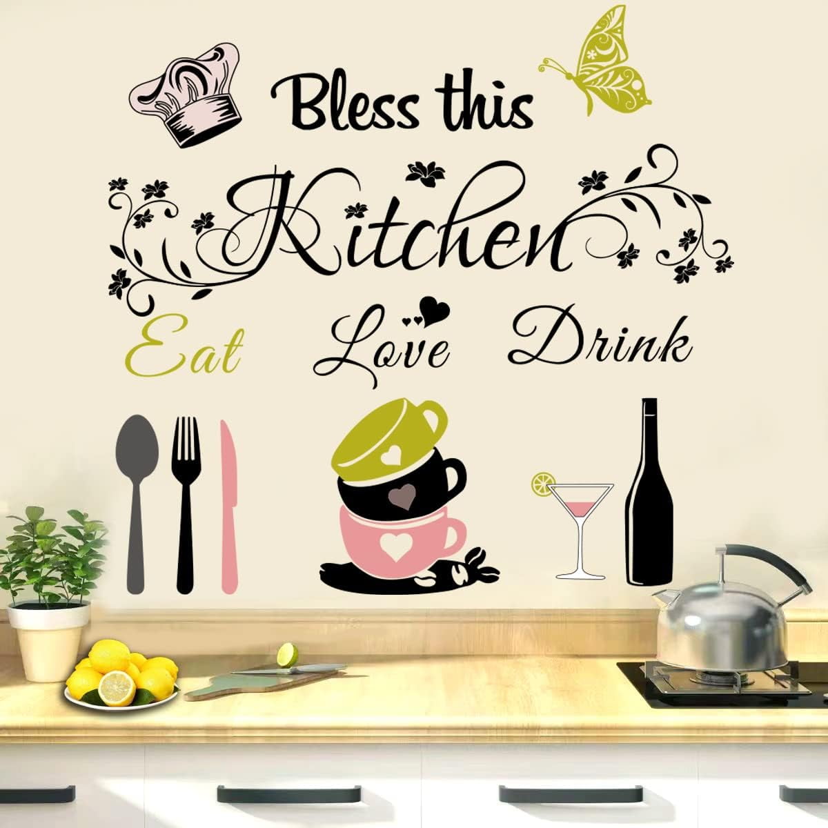 hlquji Kitchen Quote Wall Stickers Kitchen Wall Decor Kitchen Wall ...