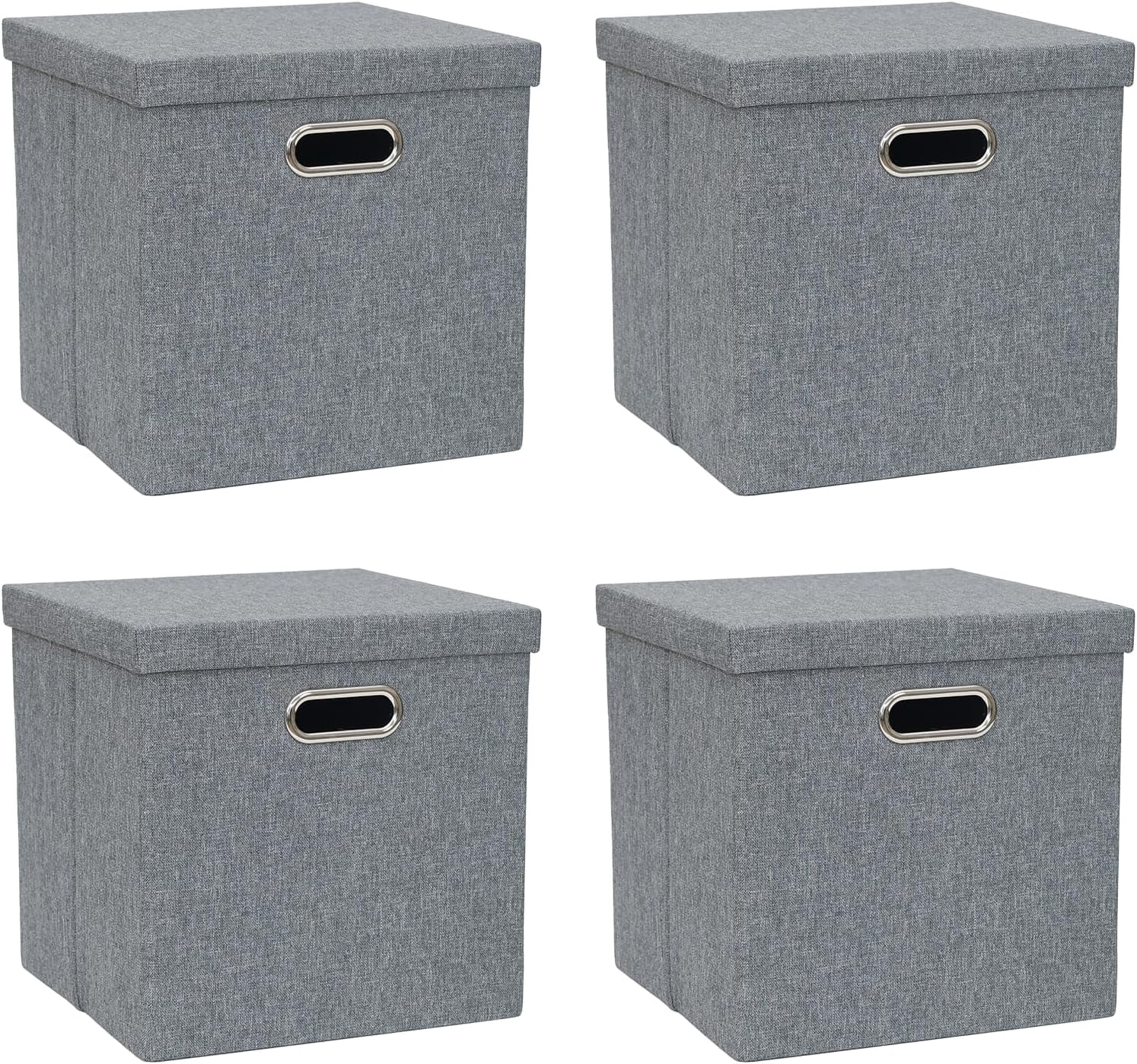 hlquji Storage Bins with Lids Collapsible Linen Fabric Boxes Organizer ...
