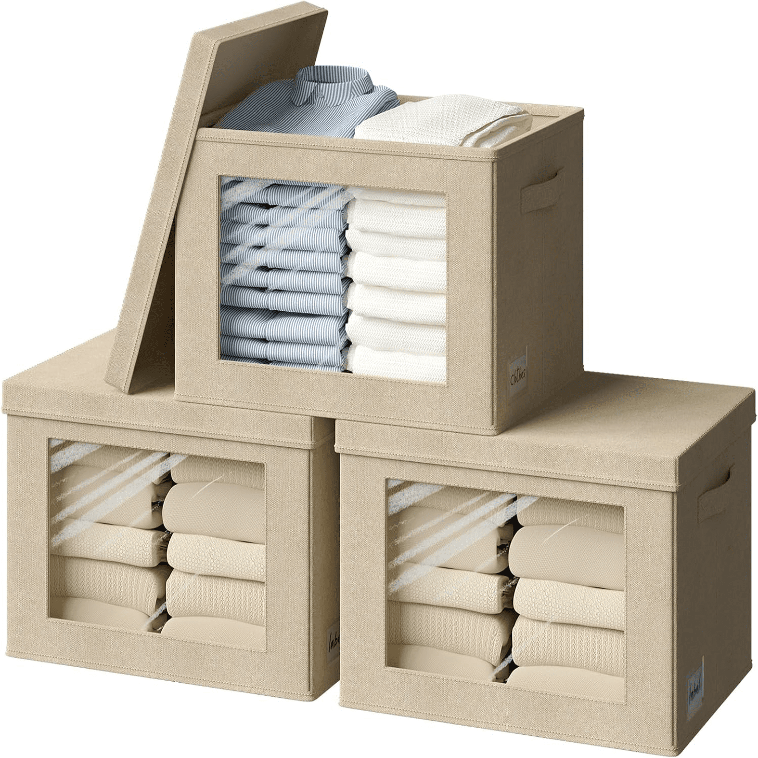 hlquji Storage Bins with Lids Transparent Window Fabric Storage Boxes ...