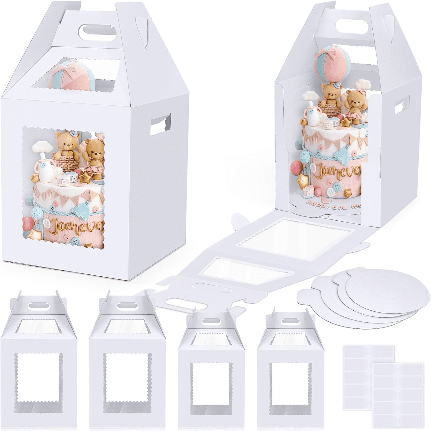 hlquji Tall Cake Boxes for Tier Cakes with Cake Boards 4 Pack 10 & 12 ...