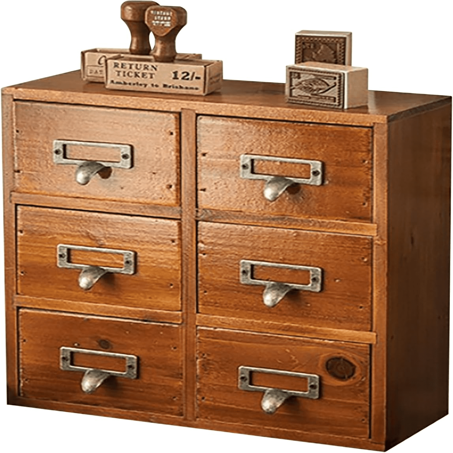 hlquji Vintage Card Catalog Drawers for Desktop 6Drawer Mini Wood