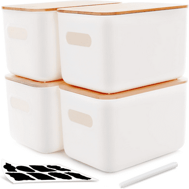 svyibioiu Citylife 2 PCS Storage Bins with Bamboo Lids Plastic Storage Containers for Organizing Stackable Storage  with Handle  15.12 x 10.67 x 5.98 inch