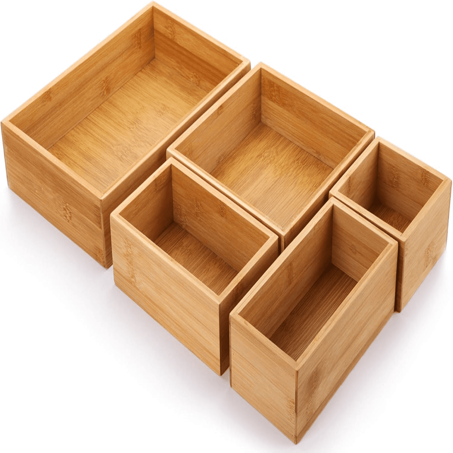hltgdju Bamboo Drawer Organizer Boxes Desk Storage Kit Drawer Storage ...