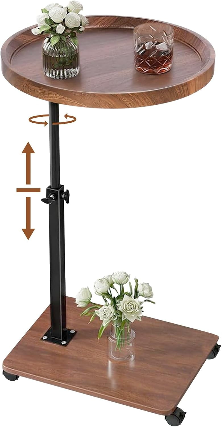 hltidu Adjustable C Shaped Side Table C Table End Table with Wheels for ...