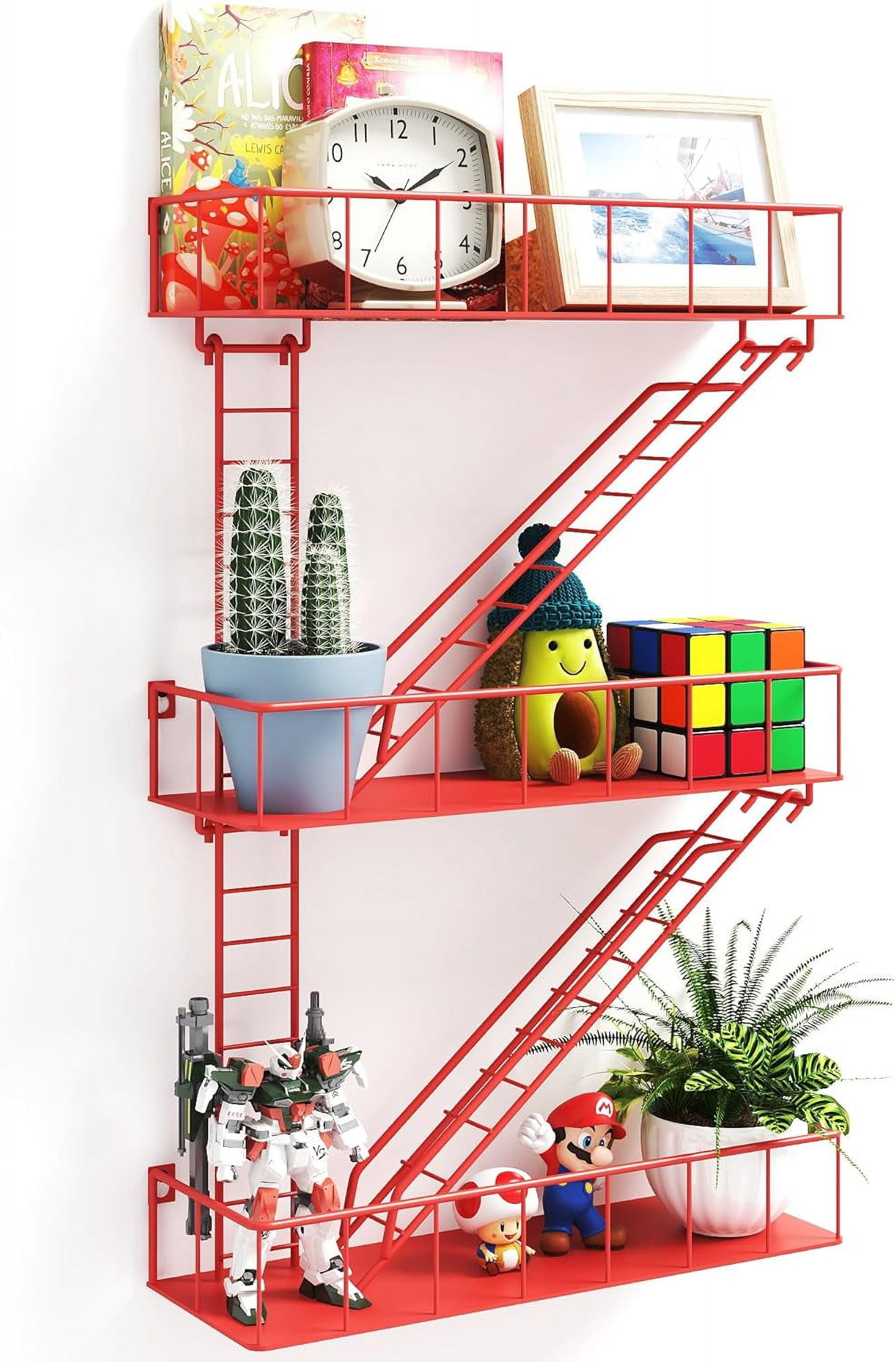 dxynlzq Red Metal Fire Escape Wall Shelf Decorative Shelves for Wall ...