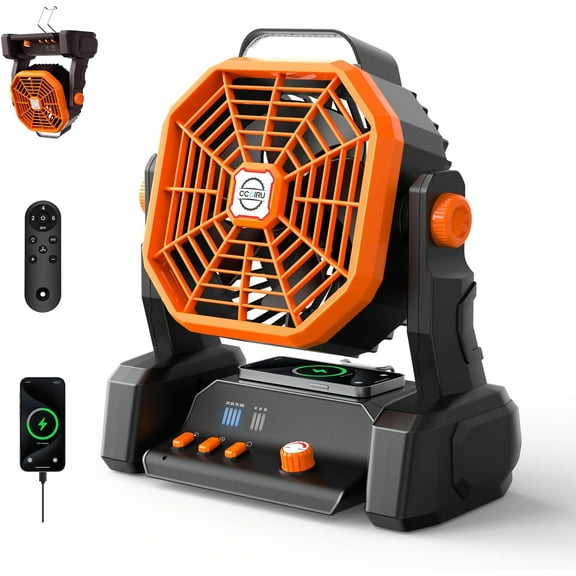 dxynlg Portable Camping Fan Rechargeable with Inductive Charging Function  20000mAh Battery Operated Fan with Lights  Outdoor Battery Powered Fan with Remote  3 Timer for Picnic  Fishing