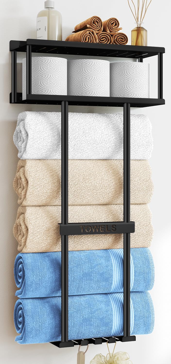 hltusdp Bathroom Towel Storage Rack Metal Towel Racks Wall Mounted Can Holds 5 Large Towels 30 ...