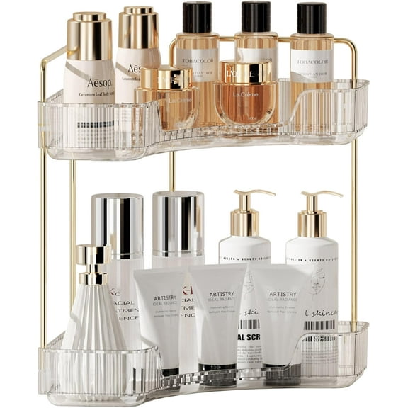 fdbtgysdb YCIA&amp;DONE Corner Counter Bathroom Organizer Countertop  2 Tiers Cosmetic Perfume Tray  Vanity Organizers for Makeup  Skincare  Clear Corner Rack for Bedroom  Bathroom  Kitch