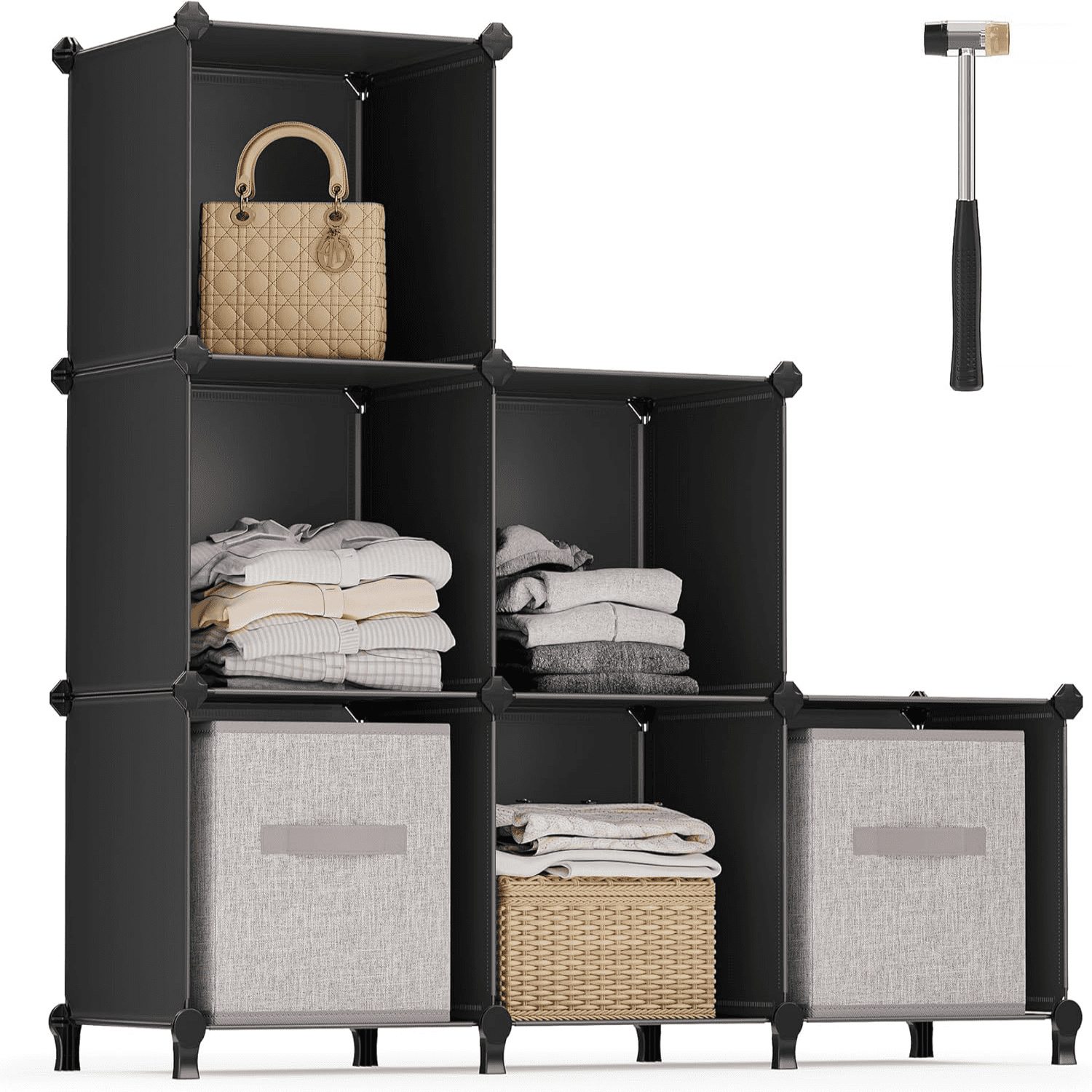 hltvuy 6 Cube Storage Organizer DIY Closet Shelf Plastic Clothes ...