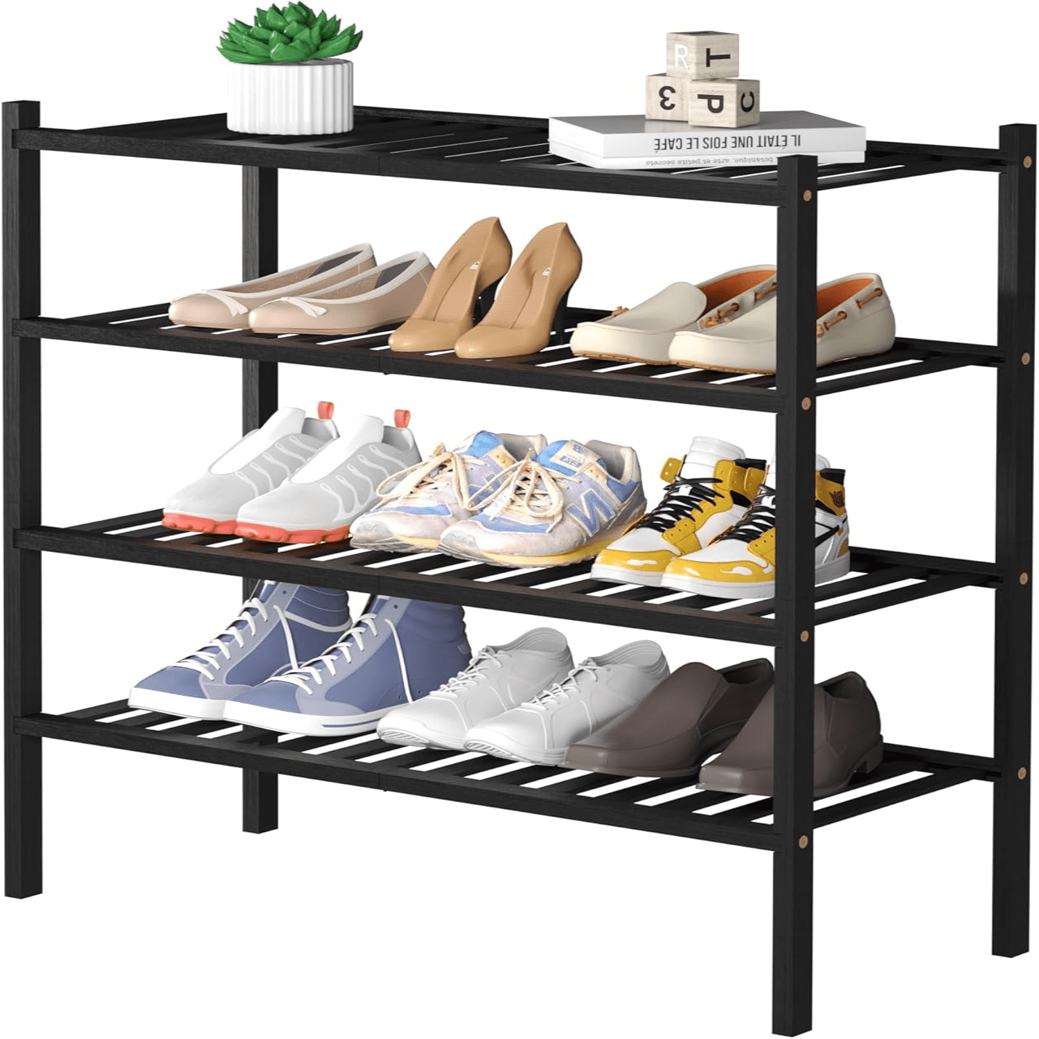 Stackable Standing Shoe Storage hltvuy KFHDMCV 2-Tier Long Shoe Rack Free Standing Wood Shoe Shelf ...