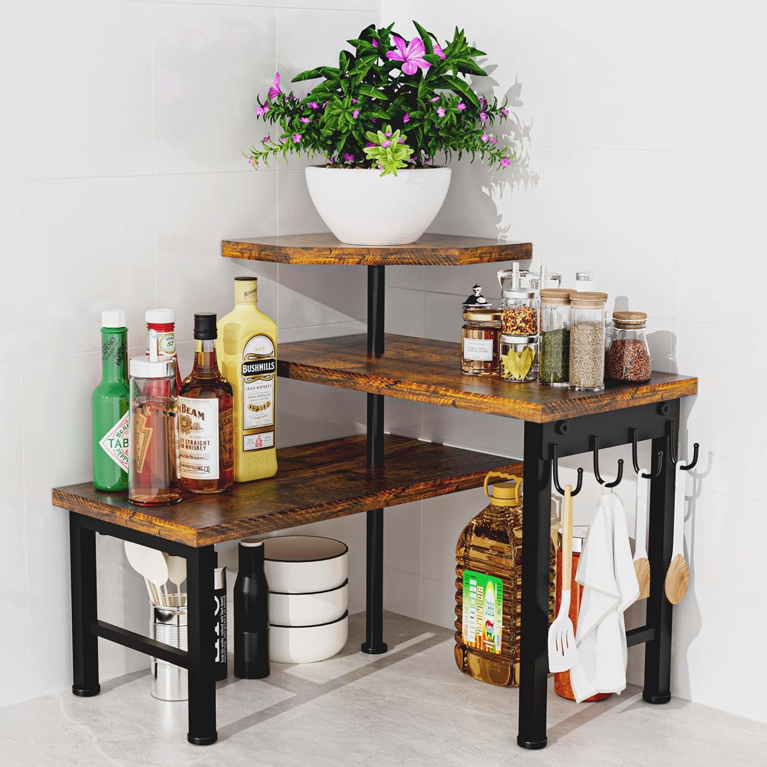 hltyshu Bathroom Counter Organizer 3 Tier Moveable Black Corner Shelf ...