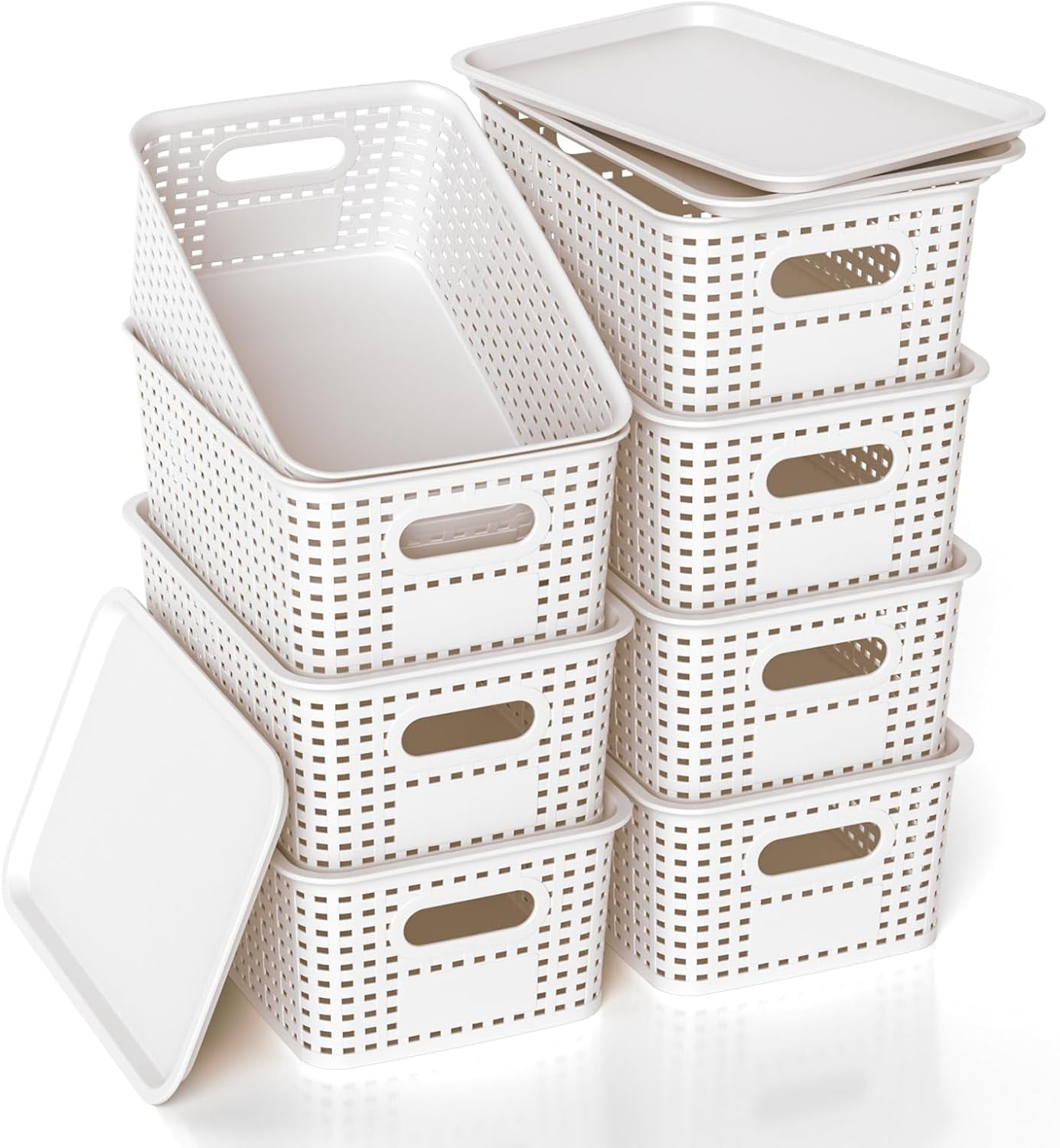 4-Pack Blue Storage Baskets With Lids – Stackable Organizer Bins For Bathroom, Closet & Pantry
