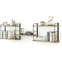 Wall Mounted Floating Shelves, Rustic Wall Decor Wood Shelves for Bedroom, Living Room, Bathroom and Kitchen Storage, Easy Installation (5, Wooden)