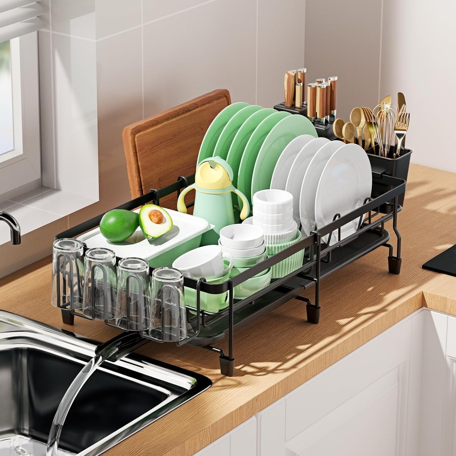 hltysuo Sink Dish Drying Rack - Capacity Expandable Stainless Steel ...