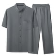 thumbnail image 1 of hlysgo 2 Piece Outfits for Men Casual Stand Collar Short Sleeve Button Down Shirts and Pants Sets Vacation Travel Set Summer Spring Going Out Outfit Dark Gray,XL, 1 of 1