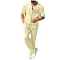 thumbnail image 1 of Jessboyy 2 Piece Pants Sets for Men Casual Ribbed Short Sleeve Button Down Shirts and Pants Spring Outfits Relaxed Fit Summer Going Out Outfit Beige,XXXL, 1 of 7