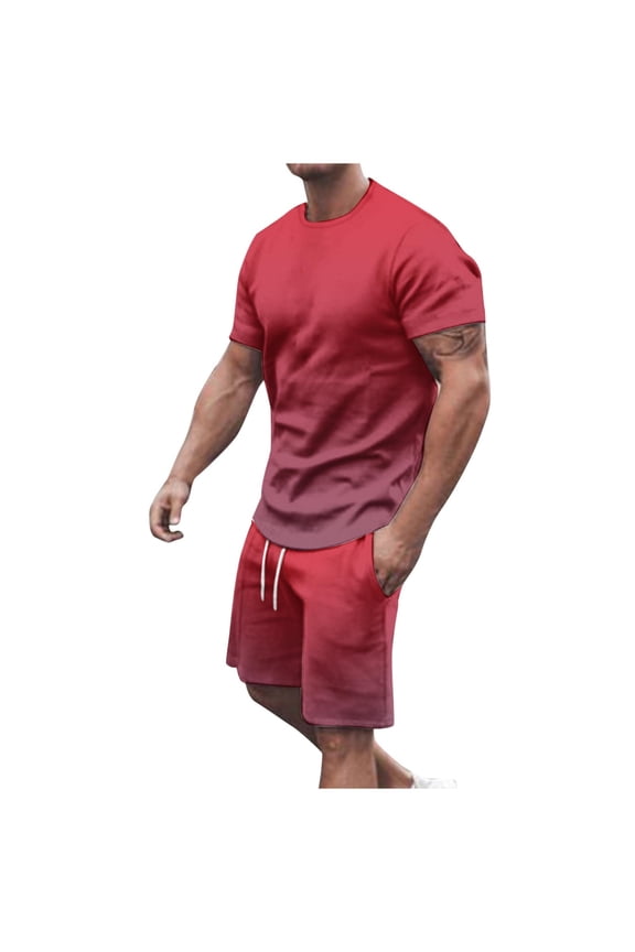Jessboyy 2 Piece Set for Men Going Out Outfits Big and Tall Gradient Short Sleeve Tee Shirts and Shorts Sets Casual Summer Spring Outfit 2pc Red,XXXL