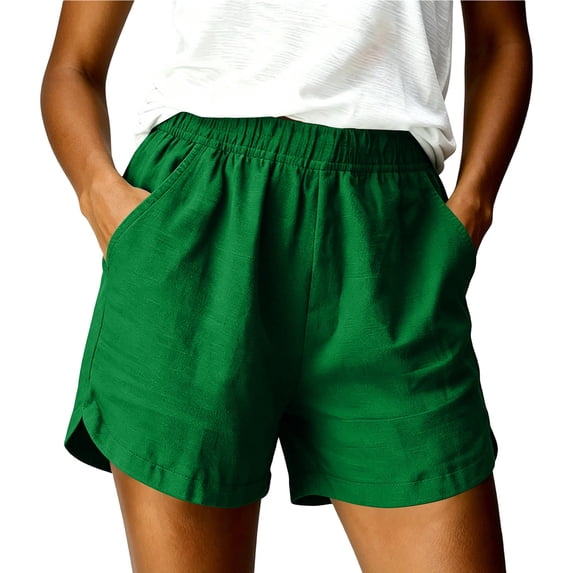 hlysgo Athletic Shorts for Women High Elastic Waisted Comfy Pull On Short Casual Lounge Summer Sweat Shorts with Pockets Green,S