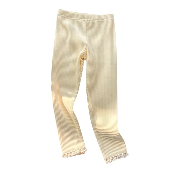 hlysgo Baby Toddler Girl Flare Pants Bell Bottom Leggings Soft Pant Ribbed Ruffle Clothes Trousers Beige,2 Years